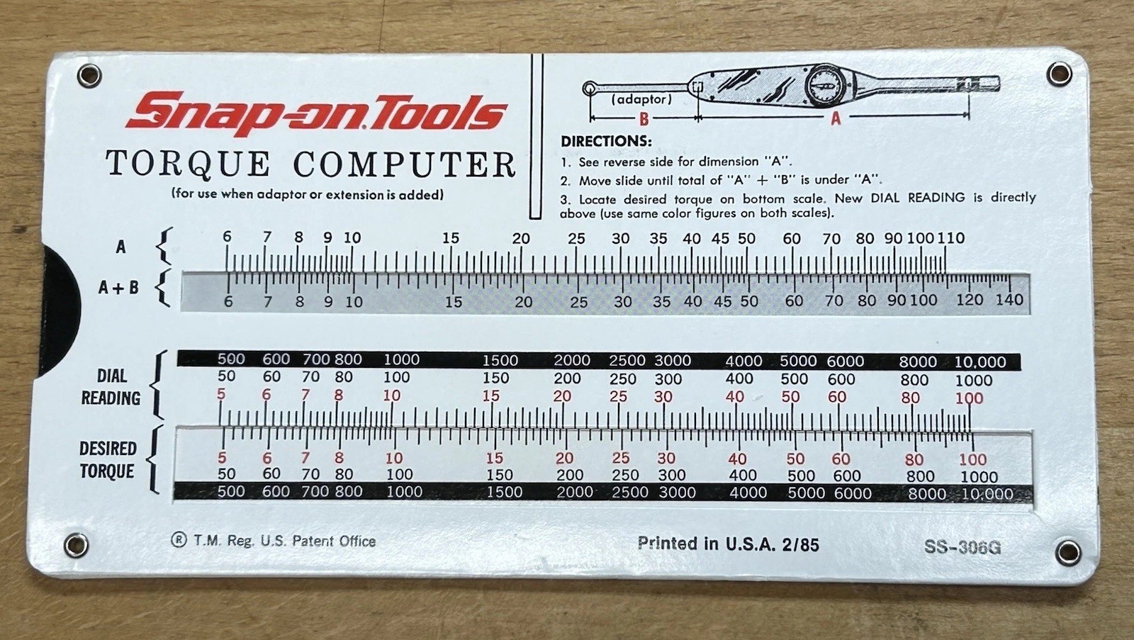 Vintage Snap-On Tools Torque Computer Slide Chart NOS 1985