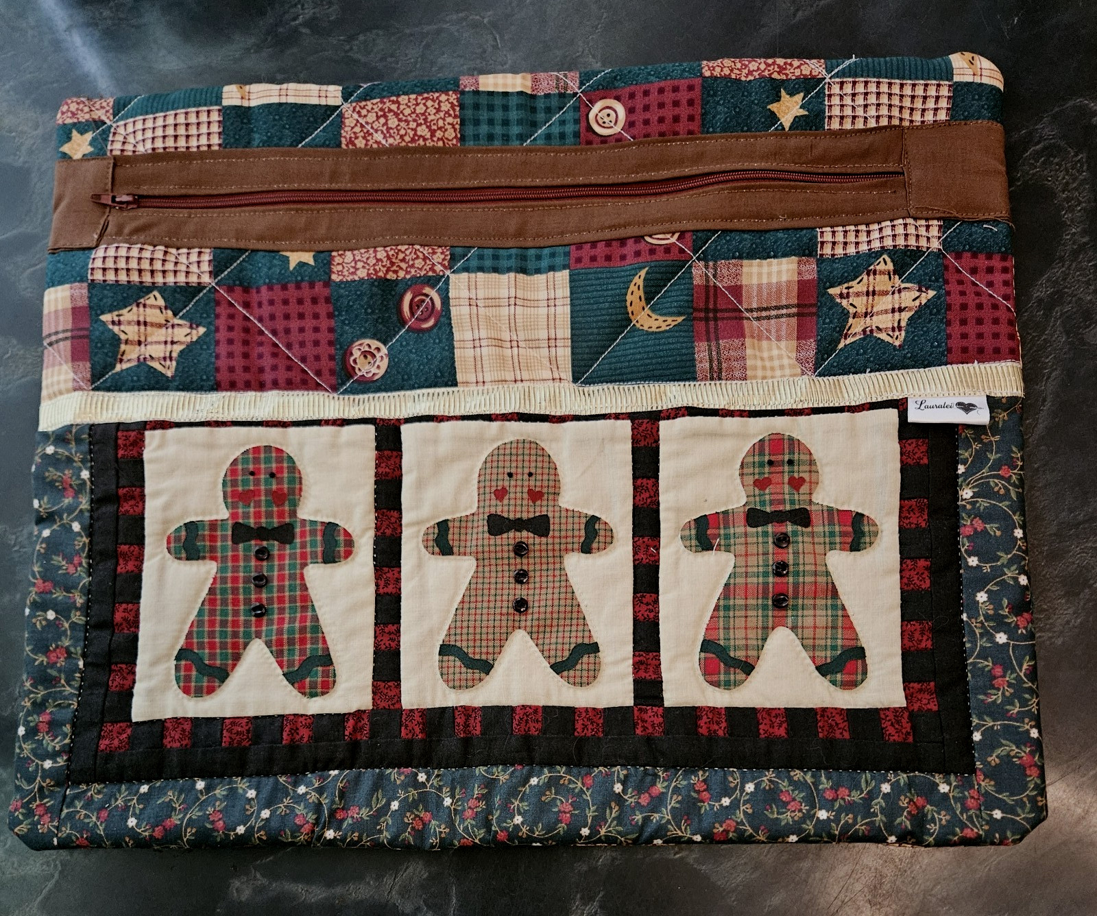 GINGERBREAD MAN Project Bag QUILTED cross stitch craft needlework Handmade 13x16