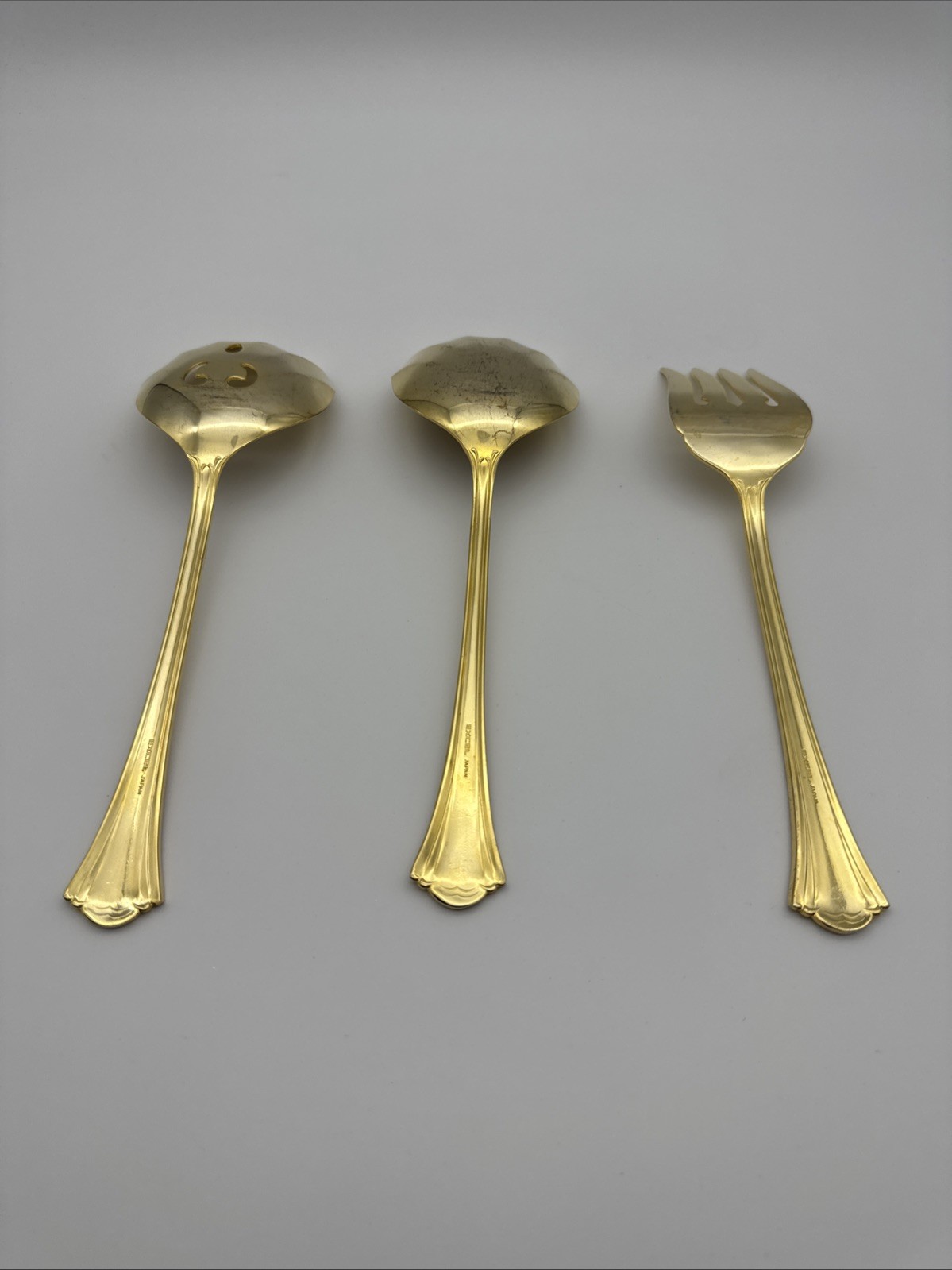 3 Excel St Joan Gold Electroplate Solid & Pierced Casserole Spoon & Fork