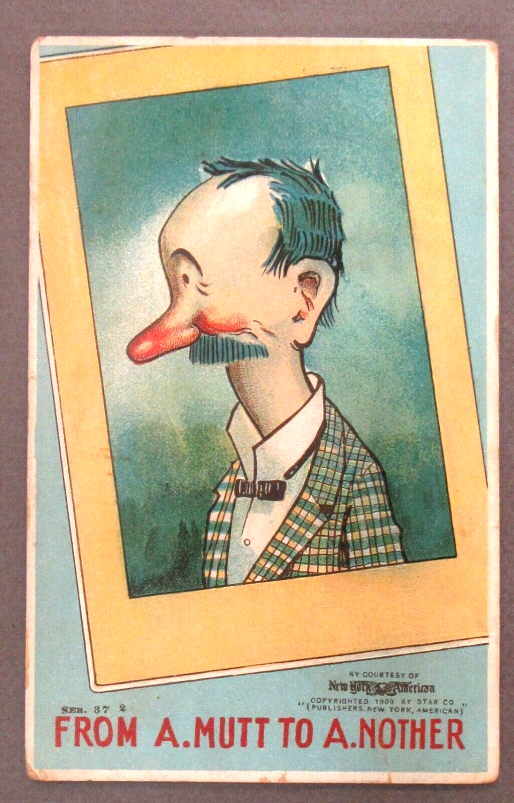 1909 MUTT & JEFF "From A. Mutt to A. Nother" embossed postcard