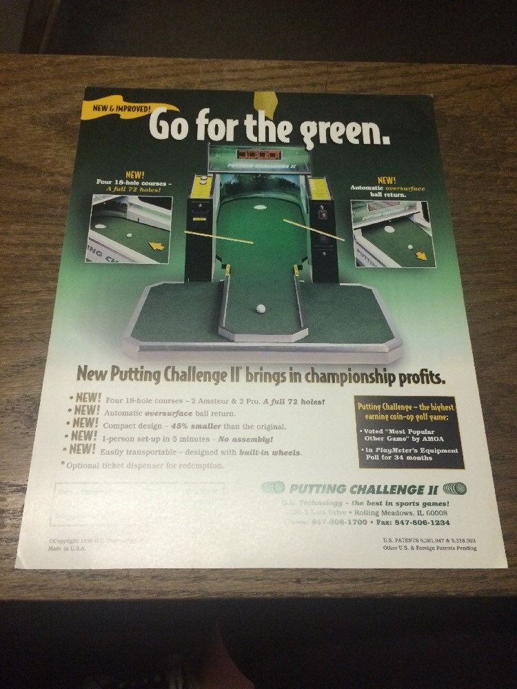 G. L. PUTTING CHALLENGE 2 Pool Table flyer- good used original