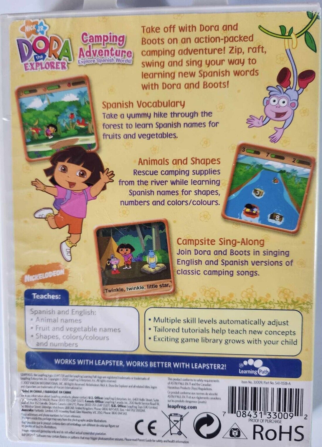 Dora The Explorer Camping Adventure Leapfrog Leapster Learning Game Used