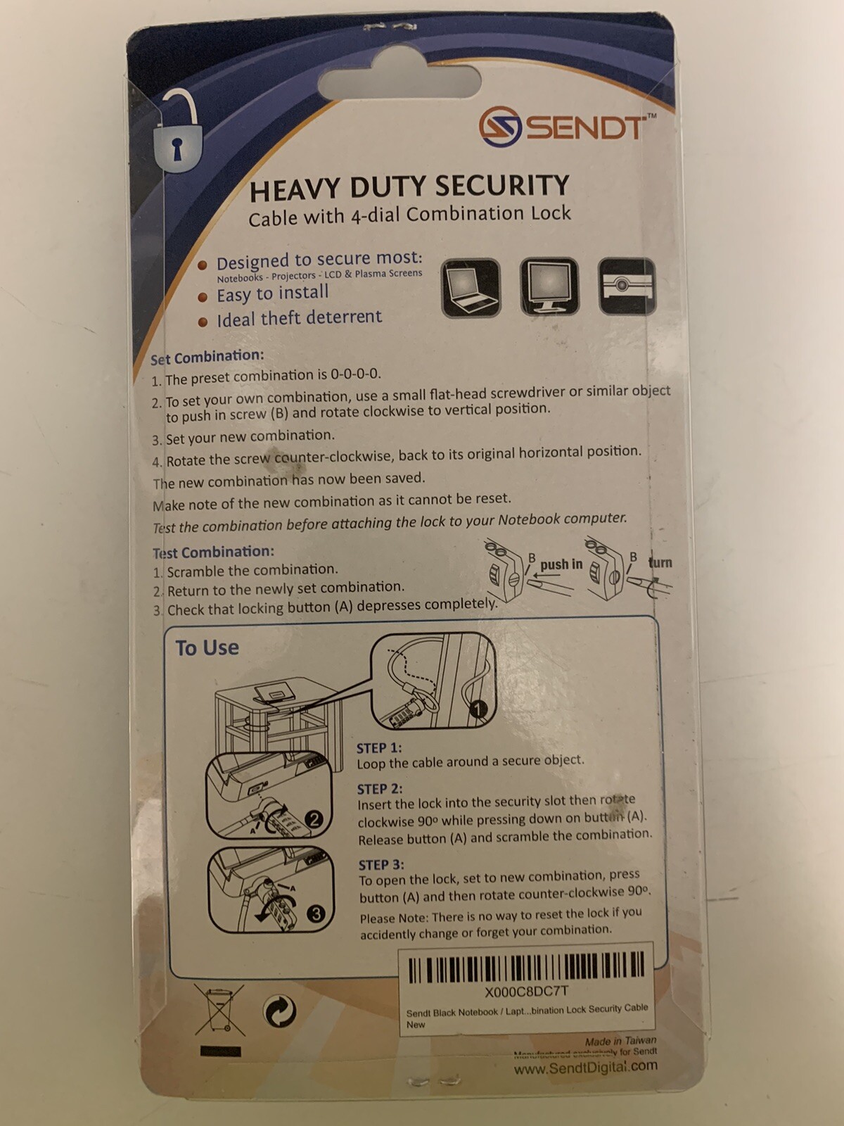 Sendt Brand notebook security cable Combination Lock