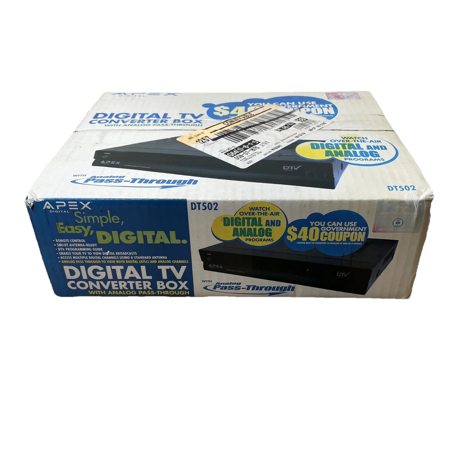 NIB Apex DT502 Digital TV Converter Box w/ Analog Pass-Through SEALED BRAND NEW
