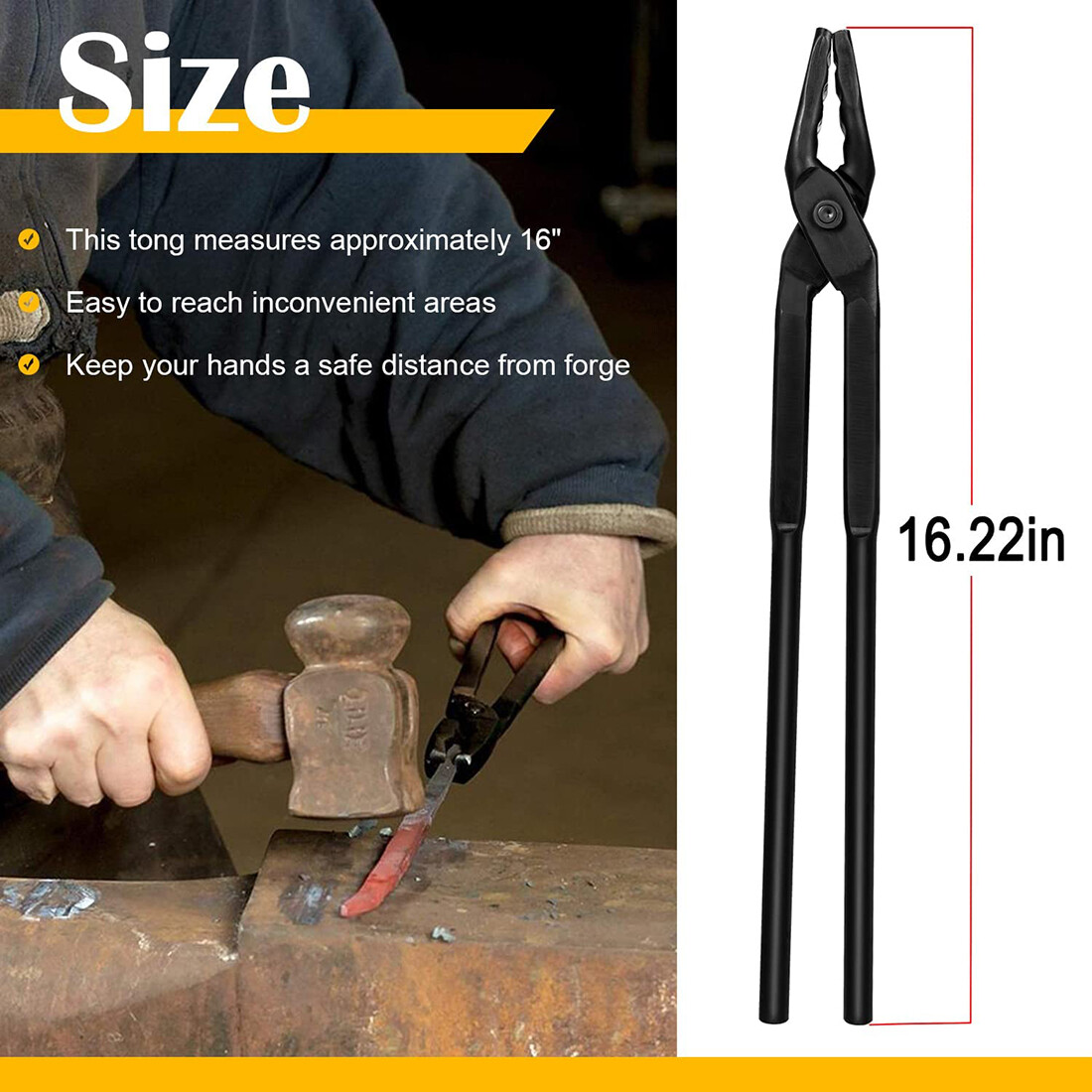 16 inch Wolf Jaw Blacksmithing Tongs Multipurpose Forge Tool Beginner Bladesmith