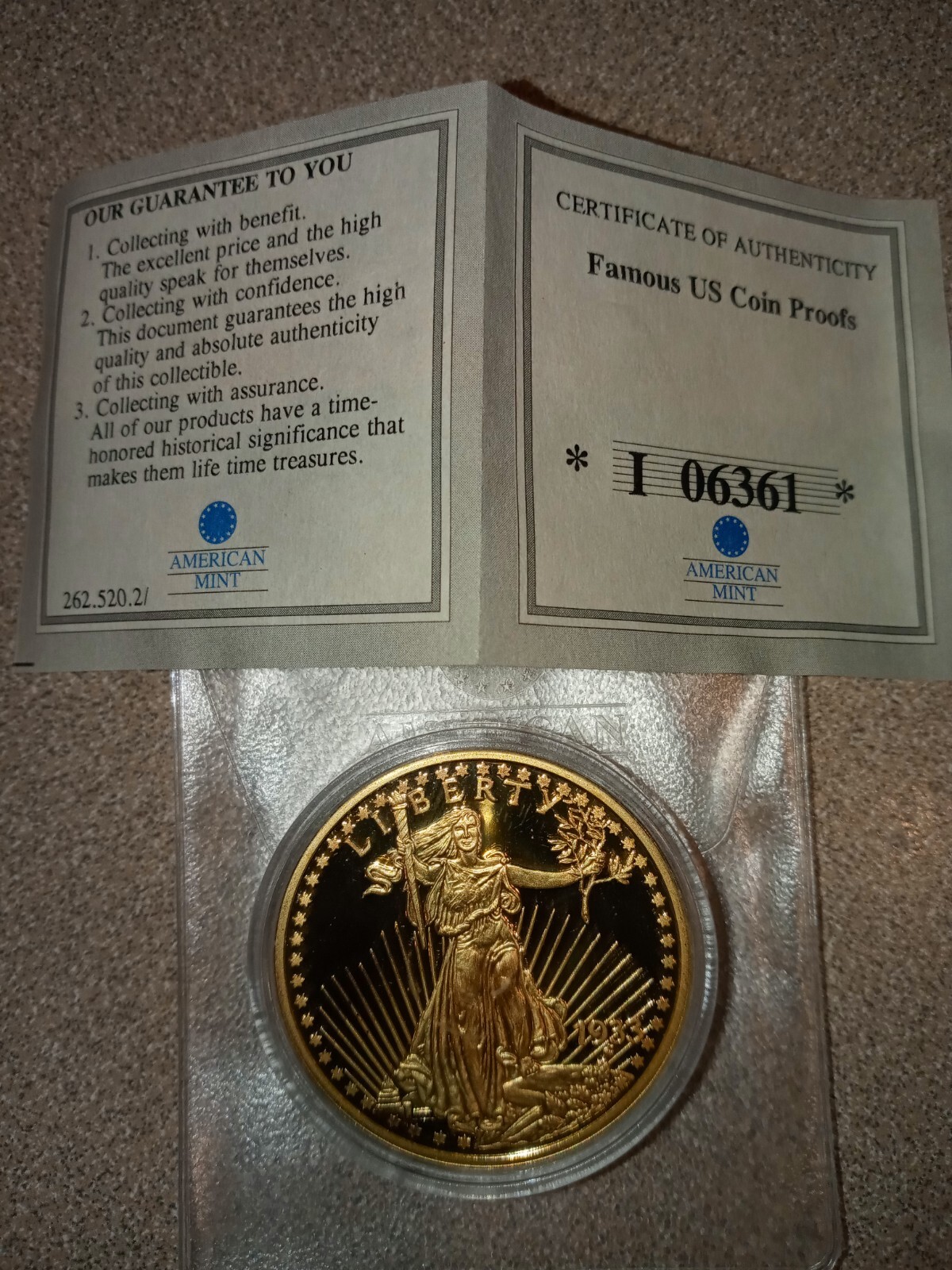 1933 24Kt Gold Clad Proof TRIBUTE Double Eagle Coin 40mm