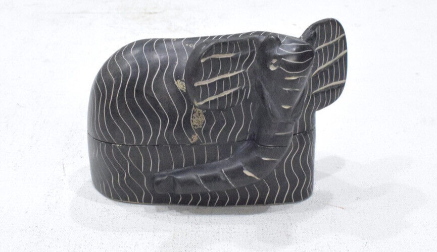 African Soapstone Elephant Design Box Kenya
