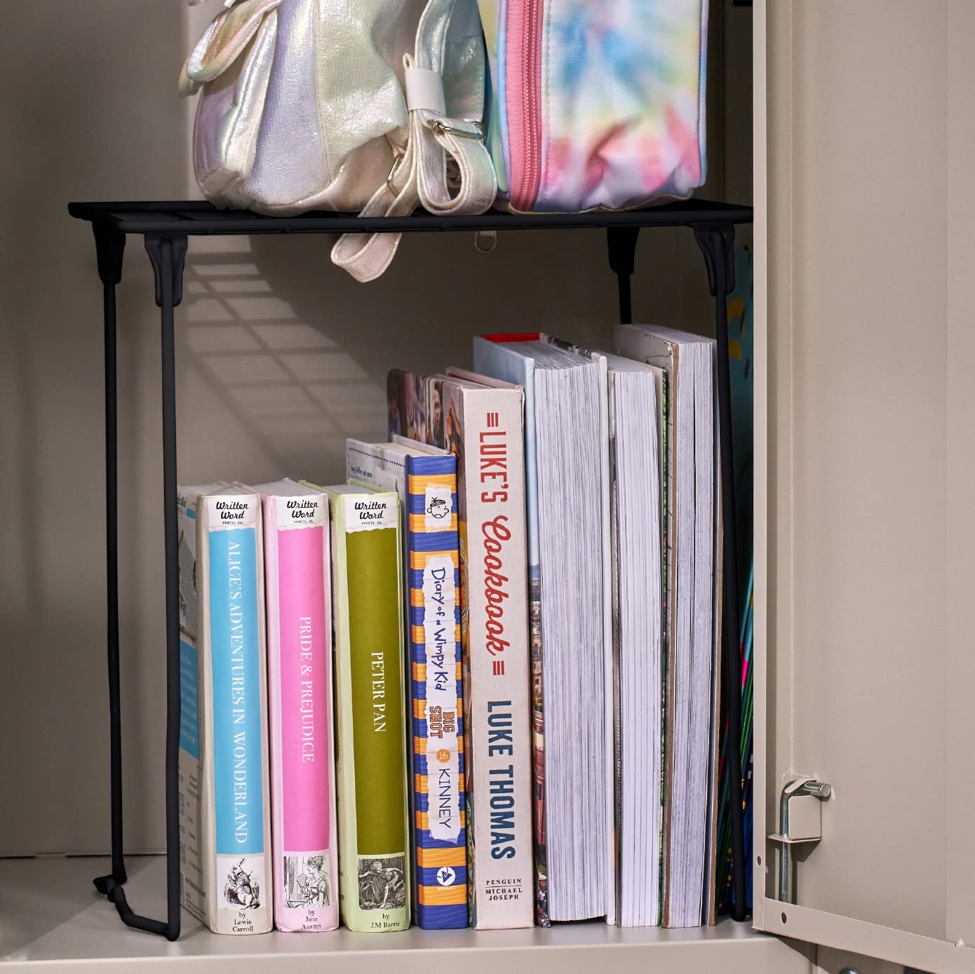 Stackable Extra Tall Locker Organizer Shelf for Standard School Lockers Black