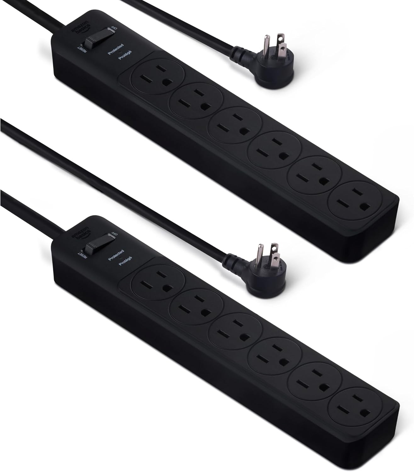 Amazon Basics Rectangle 6-Outlet, 600 Joule Surge Protector Power Strip, 2ft, Bl