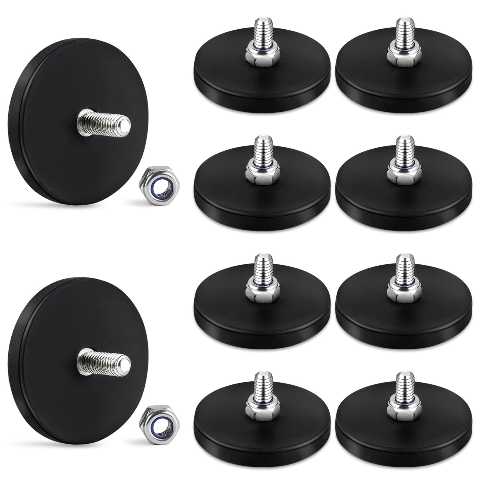 Learay 10 Pack Rubber Coated Magnets, 31LBS Neodymium Magnet Large, Black