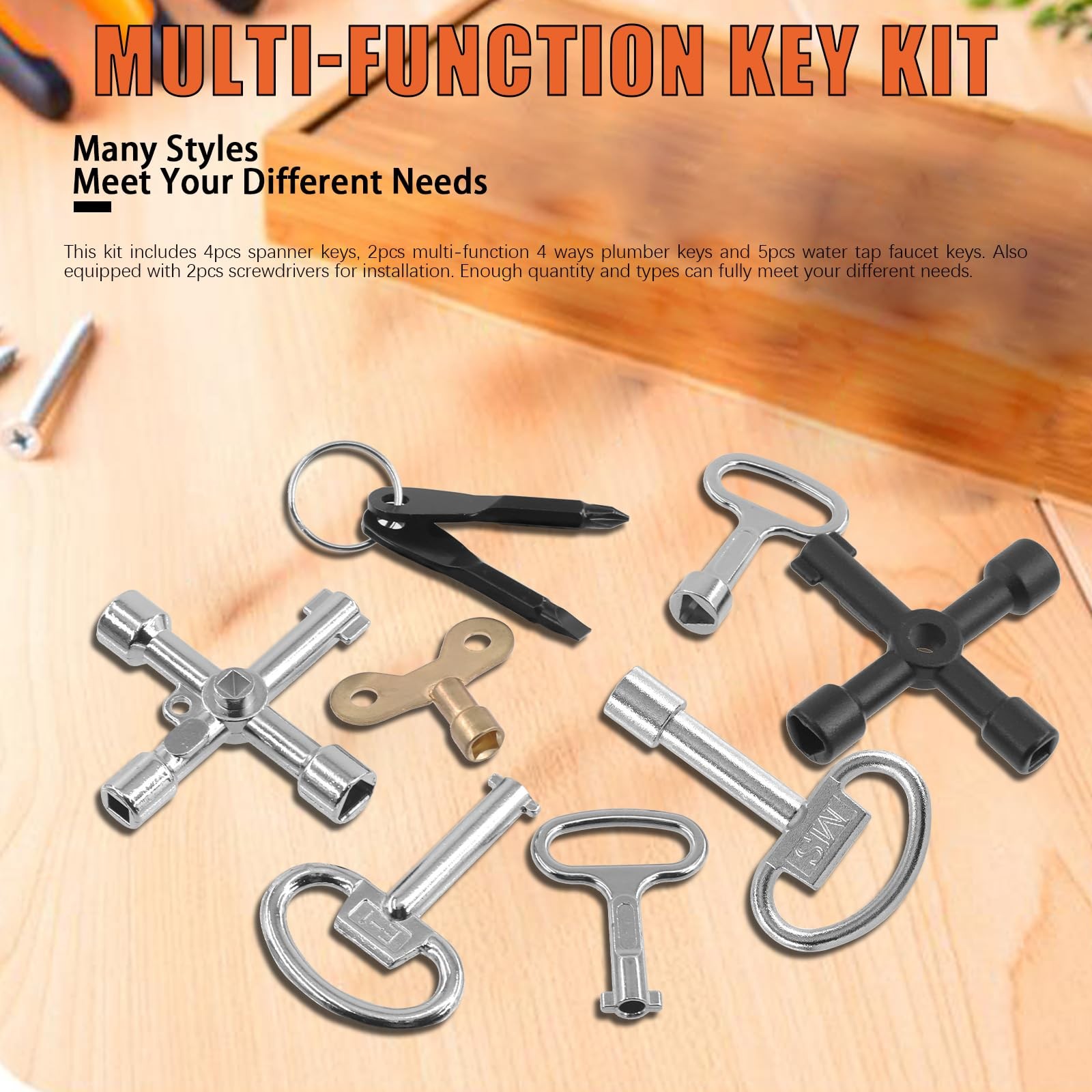 13pcs Multifunctional Utility Kit Includes 4way Spanner Square Keys Water Tap &