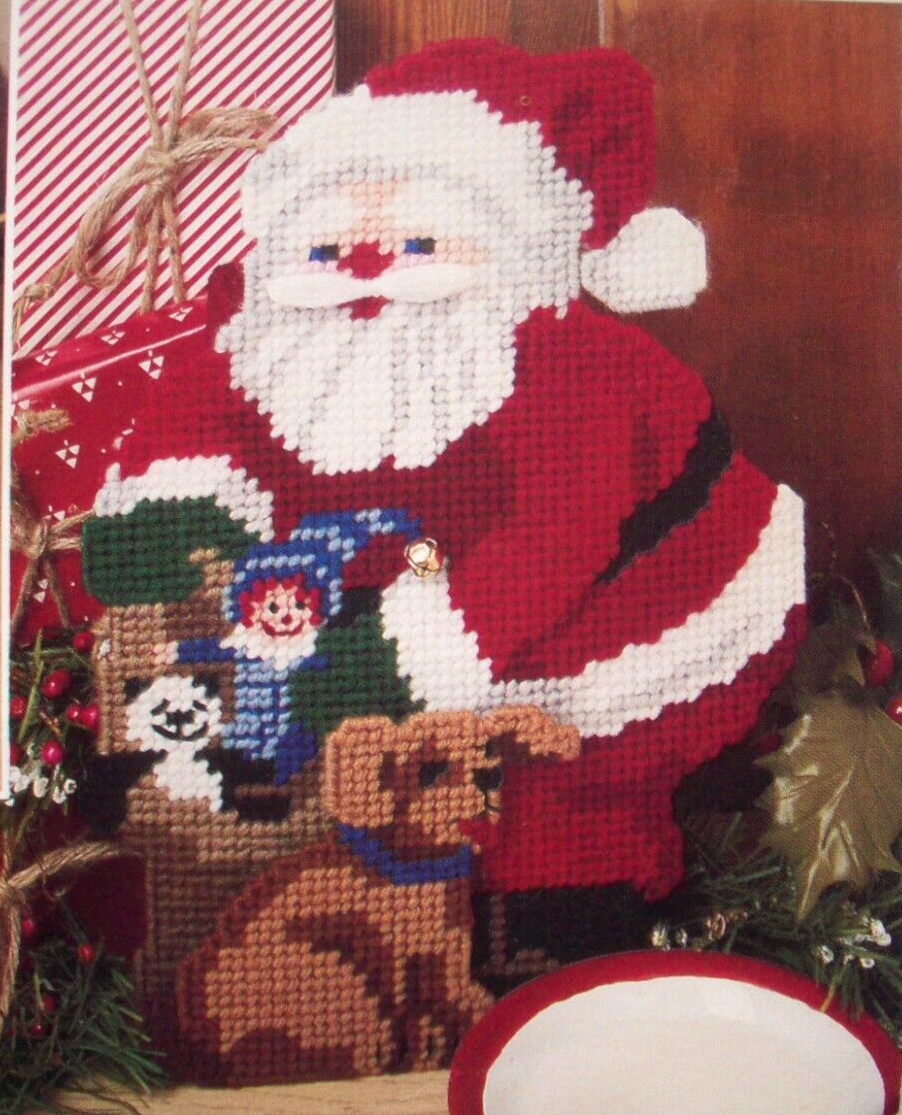 Decorative doorstops plastic canvas pattern Christmas Santa goose bears house