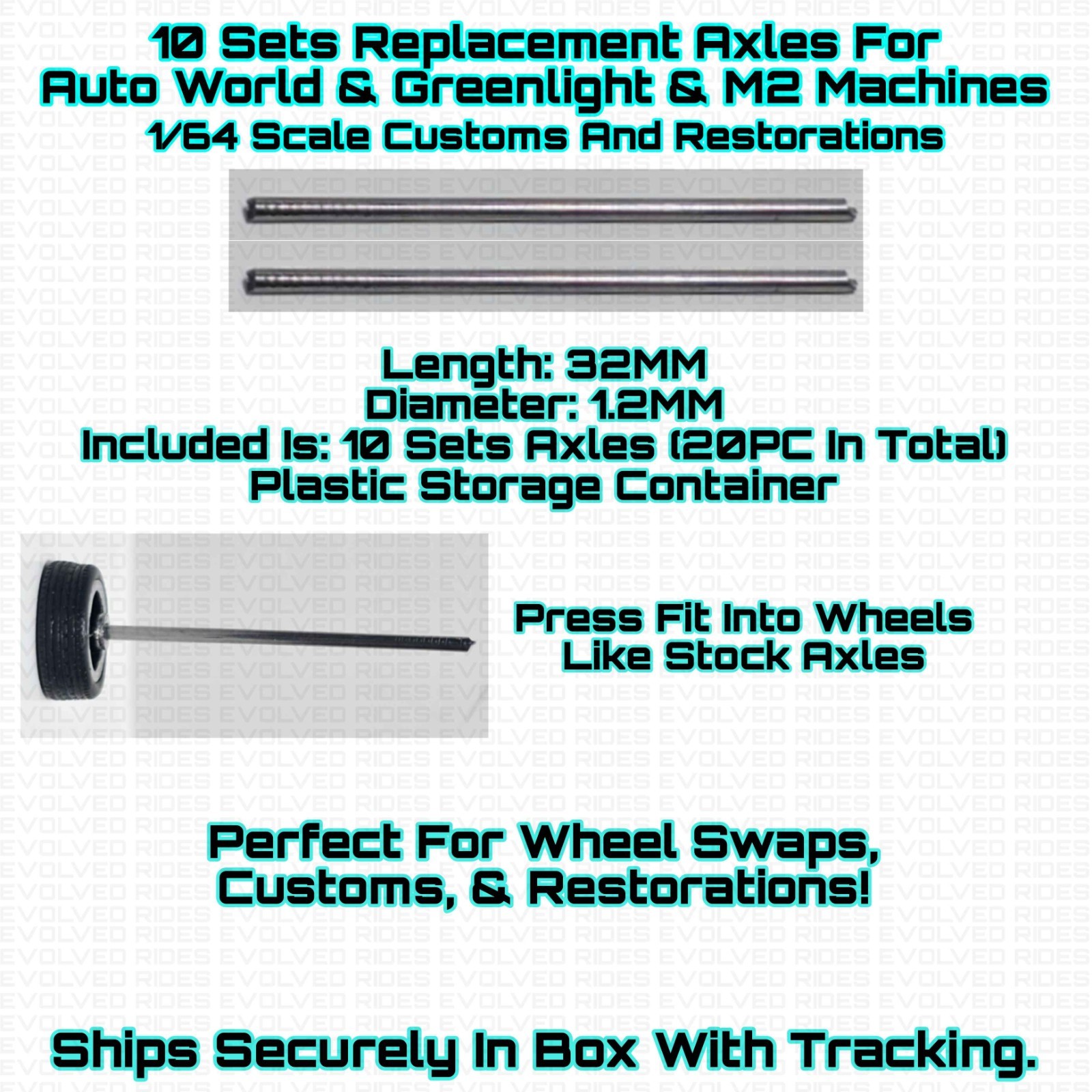 Replacement Axle 10 Sets 32mm 1/64 Scale For M2 Machines Greenlight Auto World