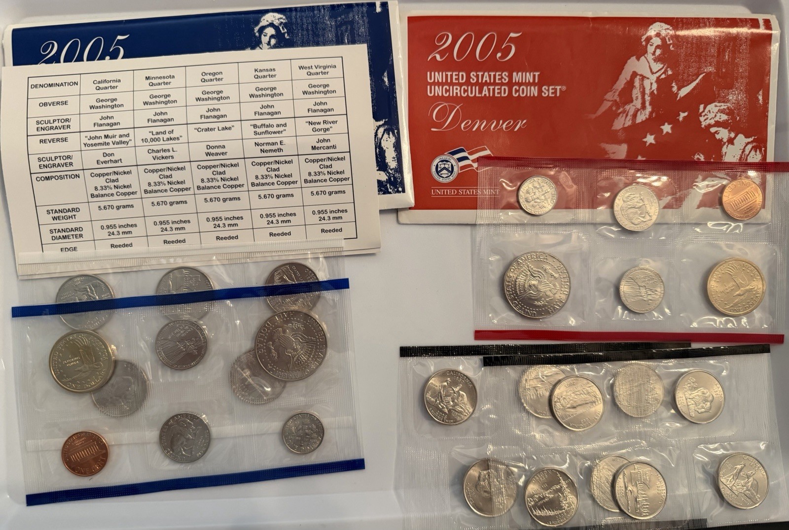 Proof Set Lot. 2005 P & D U.S. Mint, 2005 S Mint Box Set. Uncirculated.