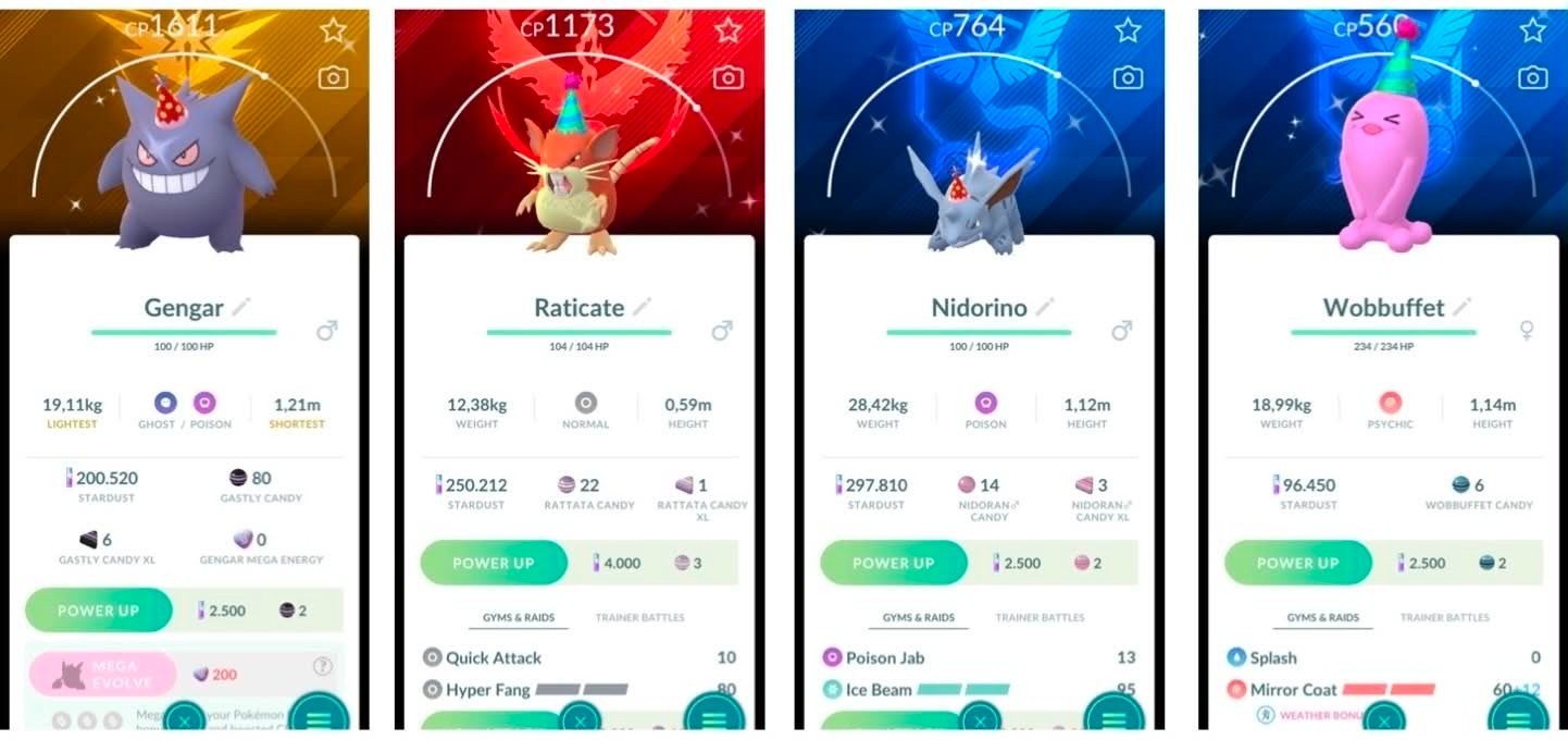 Pokémon Go Shiny Gengar / Raticate/ Wobbuffet/ Pikachu - Background - PTC/ Trade