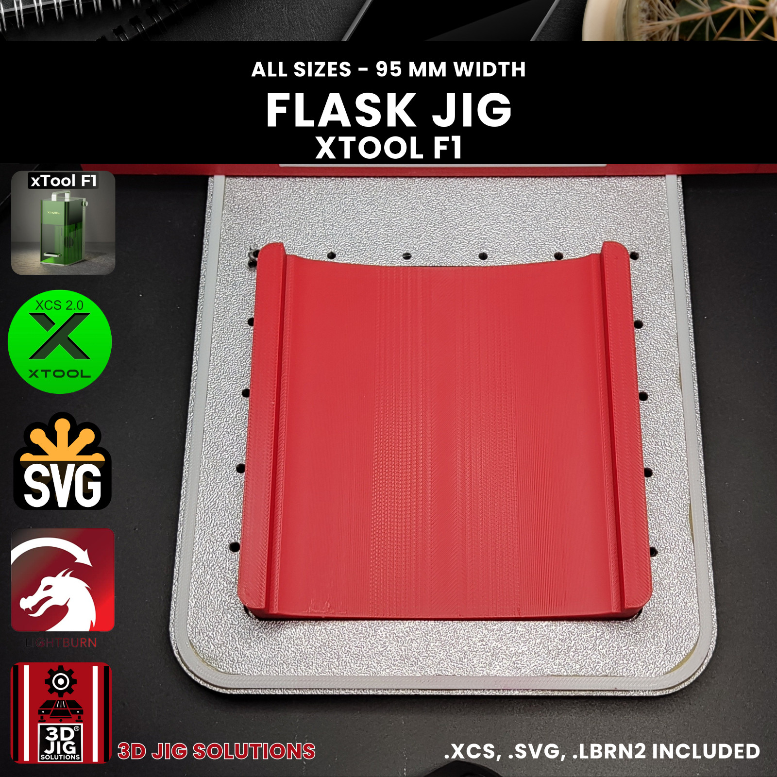 xTool F1 Flask Laser Engraving Jig | 6-12 oz | 95mm Width | Both Sides