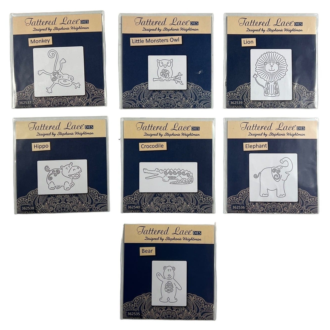 TATTERED LACE Animal Die Cuts Bundle Monkey Owl Lion Hippo Crocodile Bear
