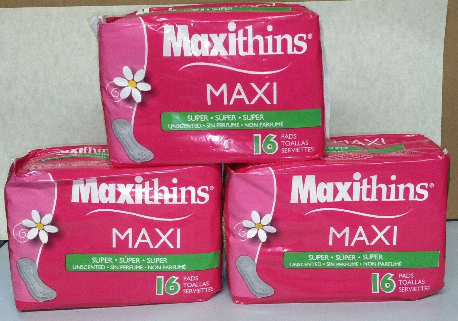 Maxithins Super MAXI Unscented Sanitary Pads Feminine Care Lot of 3