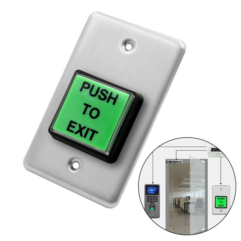 Stainless Steel Push to Exit Button Indoor Green Square Request to Exit Button