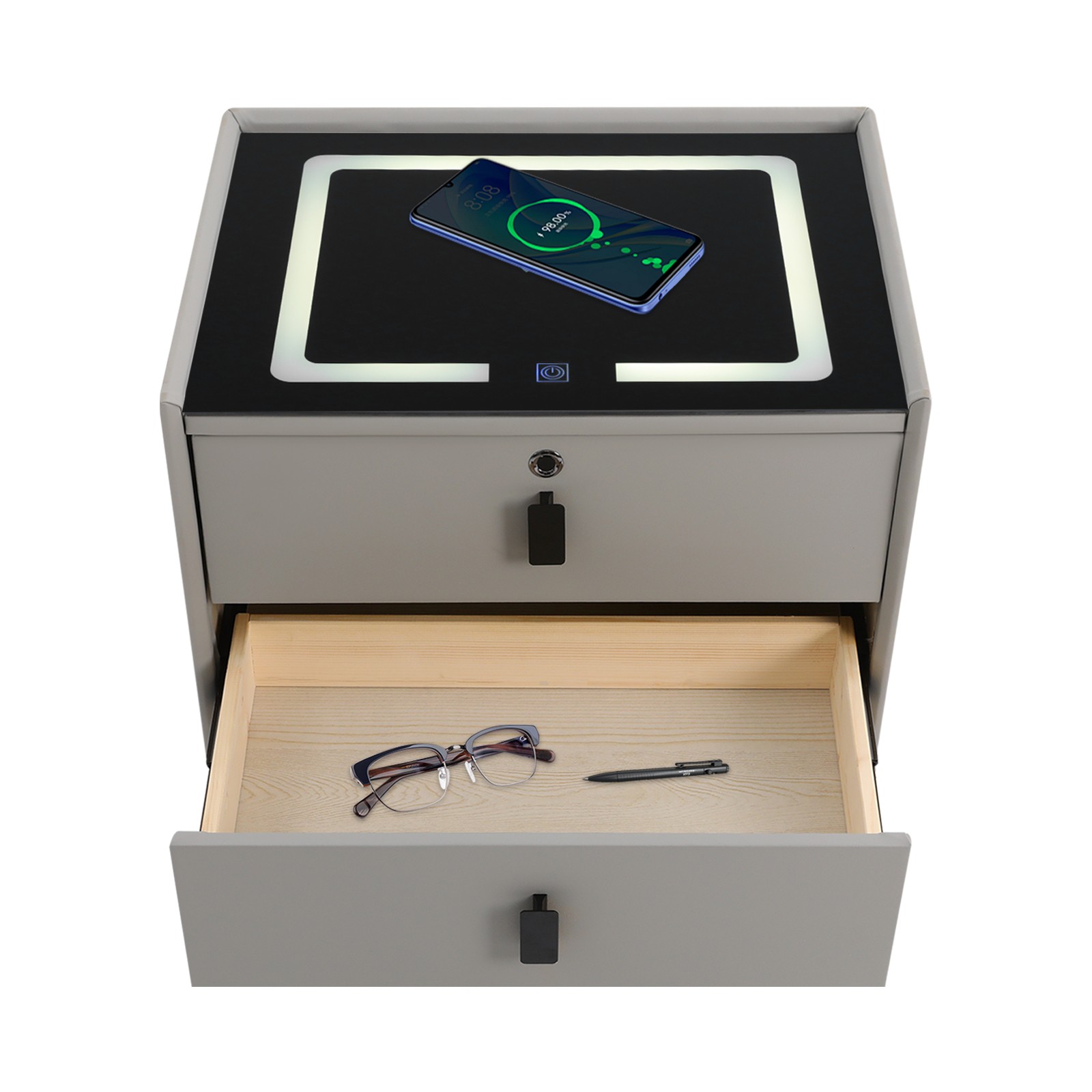 Bedside Table W/Wireless Charging Bluetooth Speaker Smart Nightstand W/Light&USB