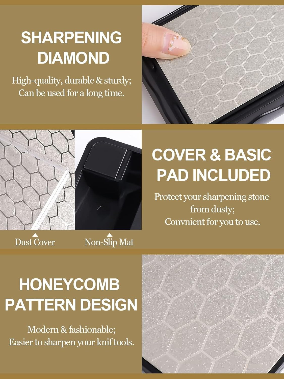 Double-Sided Diamond Sharpening Stone, Knife Sharpener Stone Whetstone Honeycom