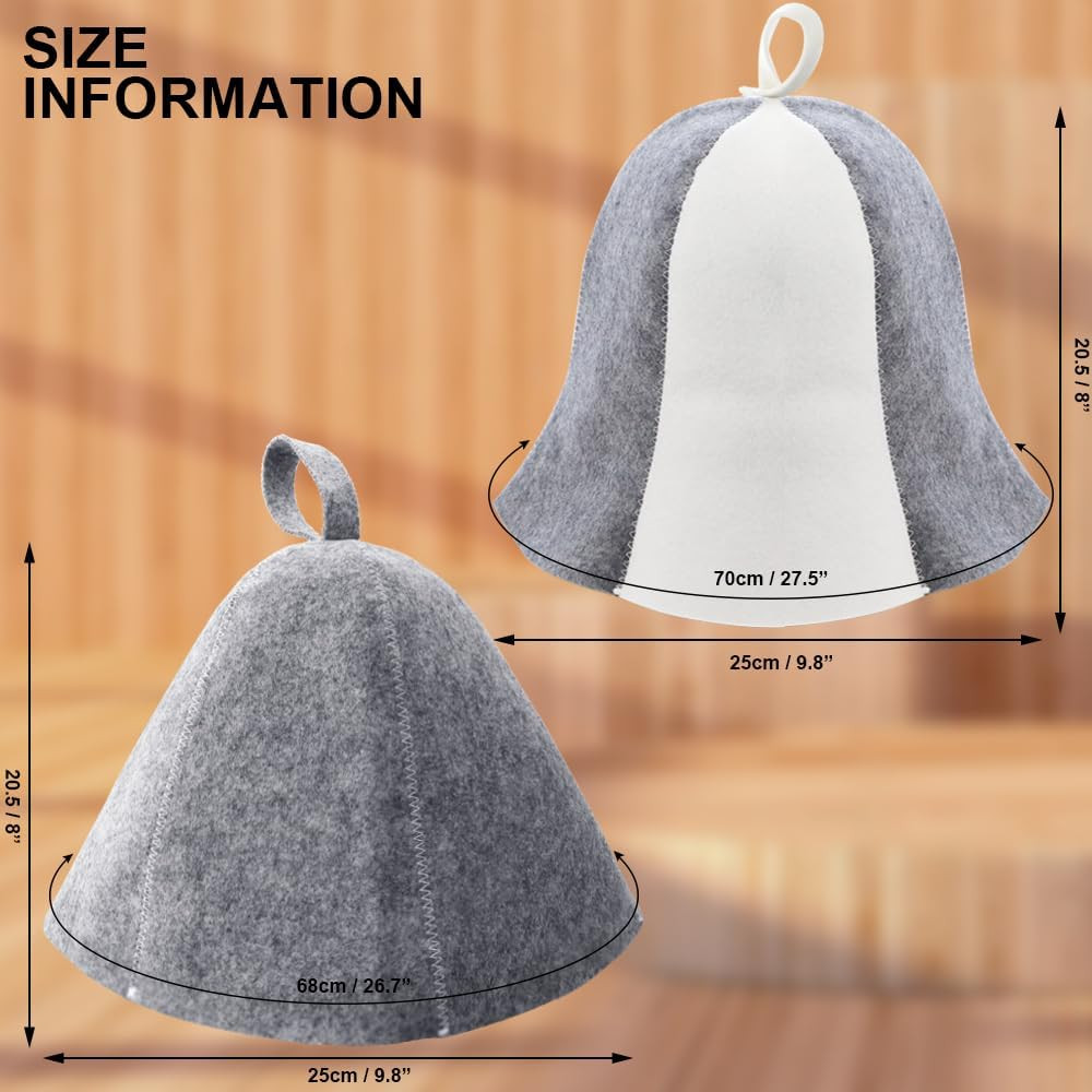 2 Pack Sauna Hat Wool Felt Banya Cap Heat Protection Spa Bath Unisex