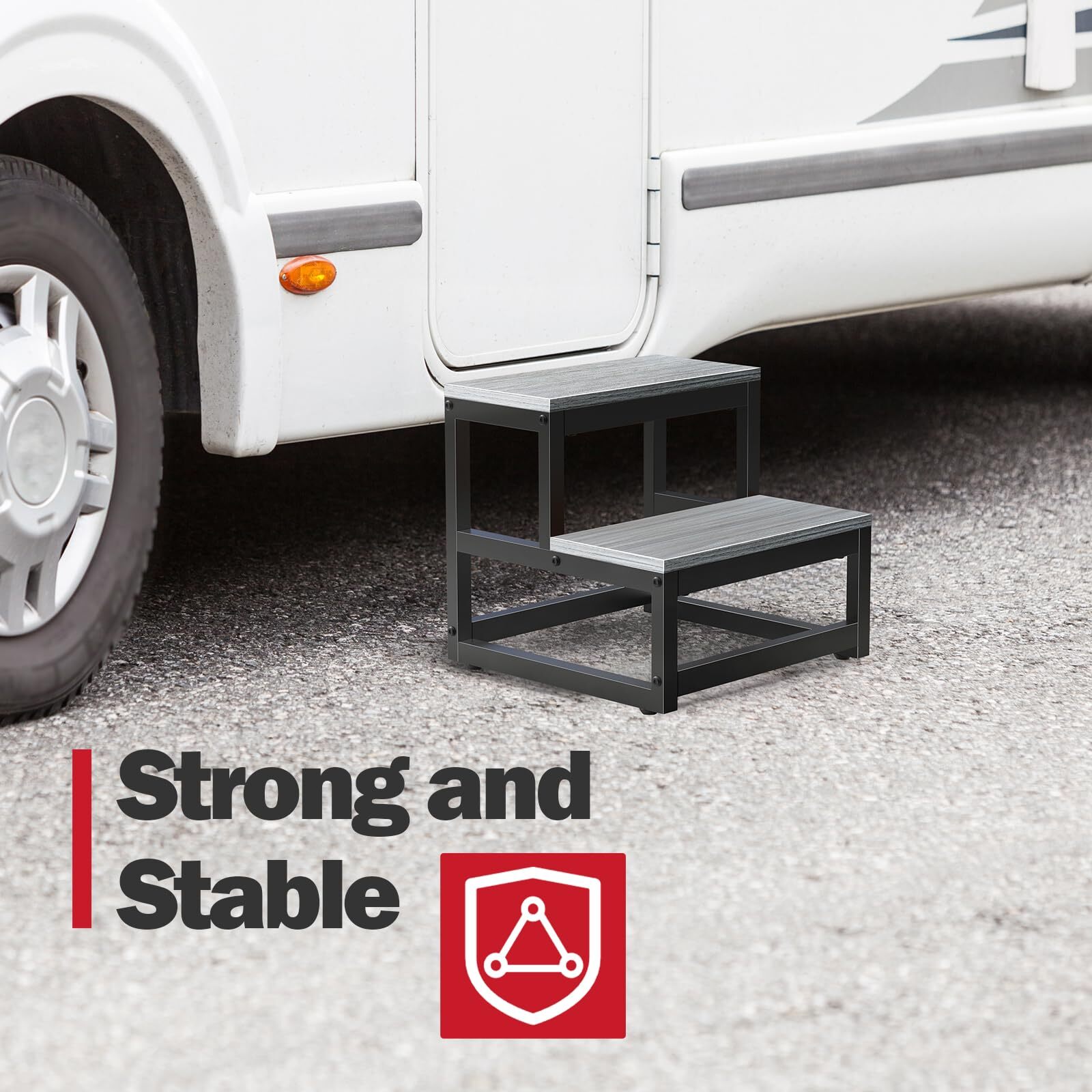 Step Stools Adults Kids 2 Step Heavy Duty Steel Wood 500lb Support Grey