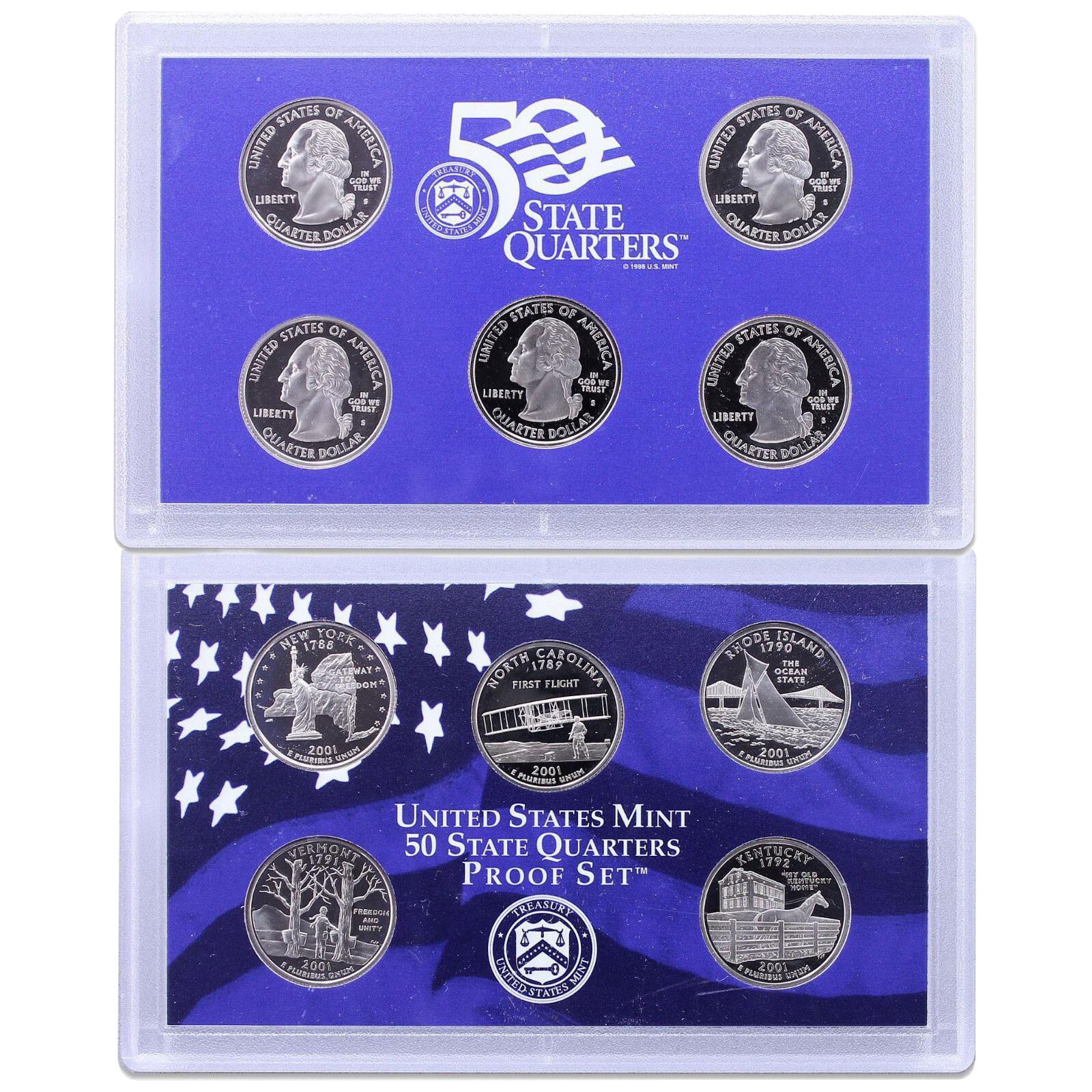 2001 S Proof Set Original Box & COA 10 Coins CN-Clad