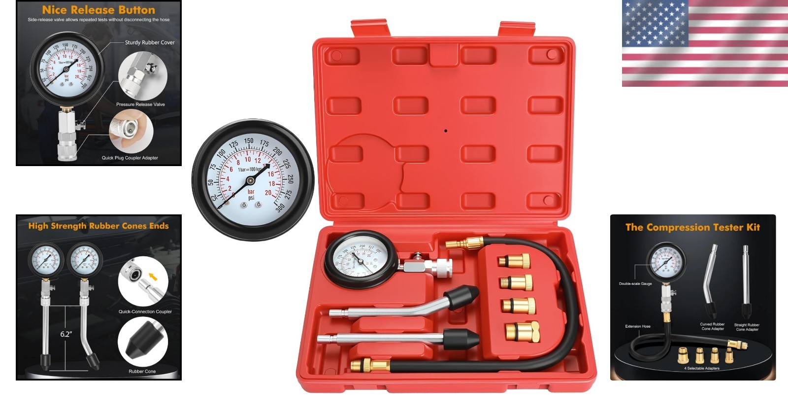 8pcs Petrol Engine Compression Tester Kit