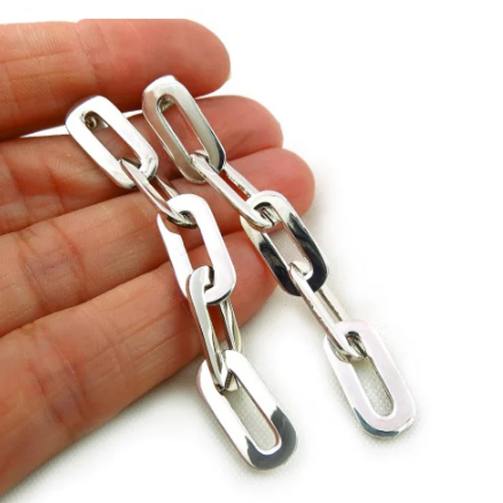 925 Sterling Silver Paperclip Dangle Earrings Modern Rectangle Geometric Earring