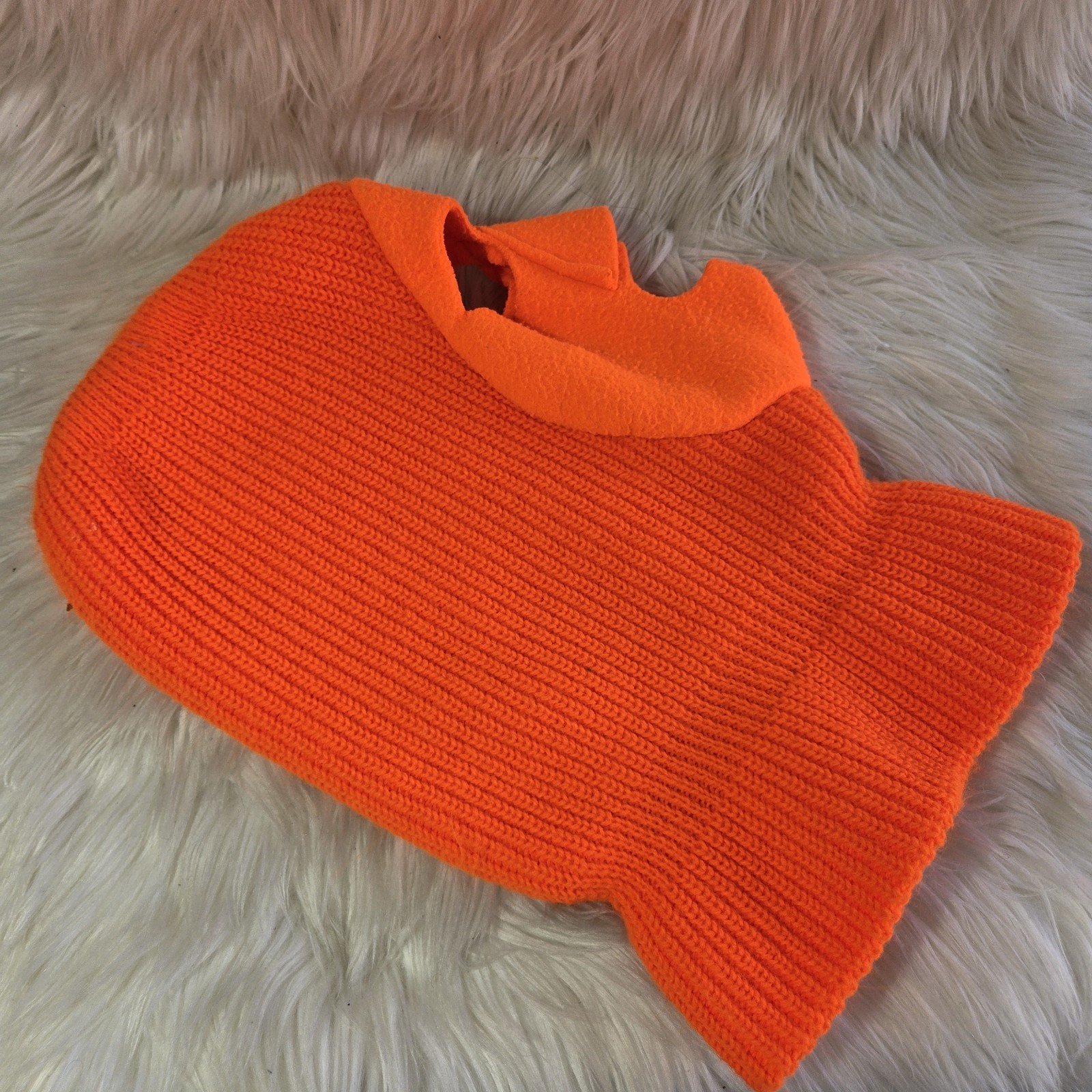 Vintage Balaclava Ski Full Face Mask Hat Orange Fleece Knit USA Made in USA Hunt