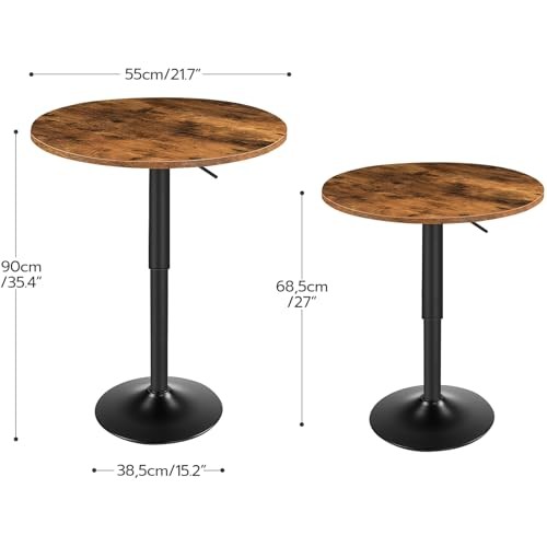 Bar Table, Height-Adjustable Round Pub Table 27-35.4 Inches 1 Rustic Brown