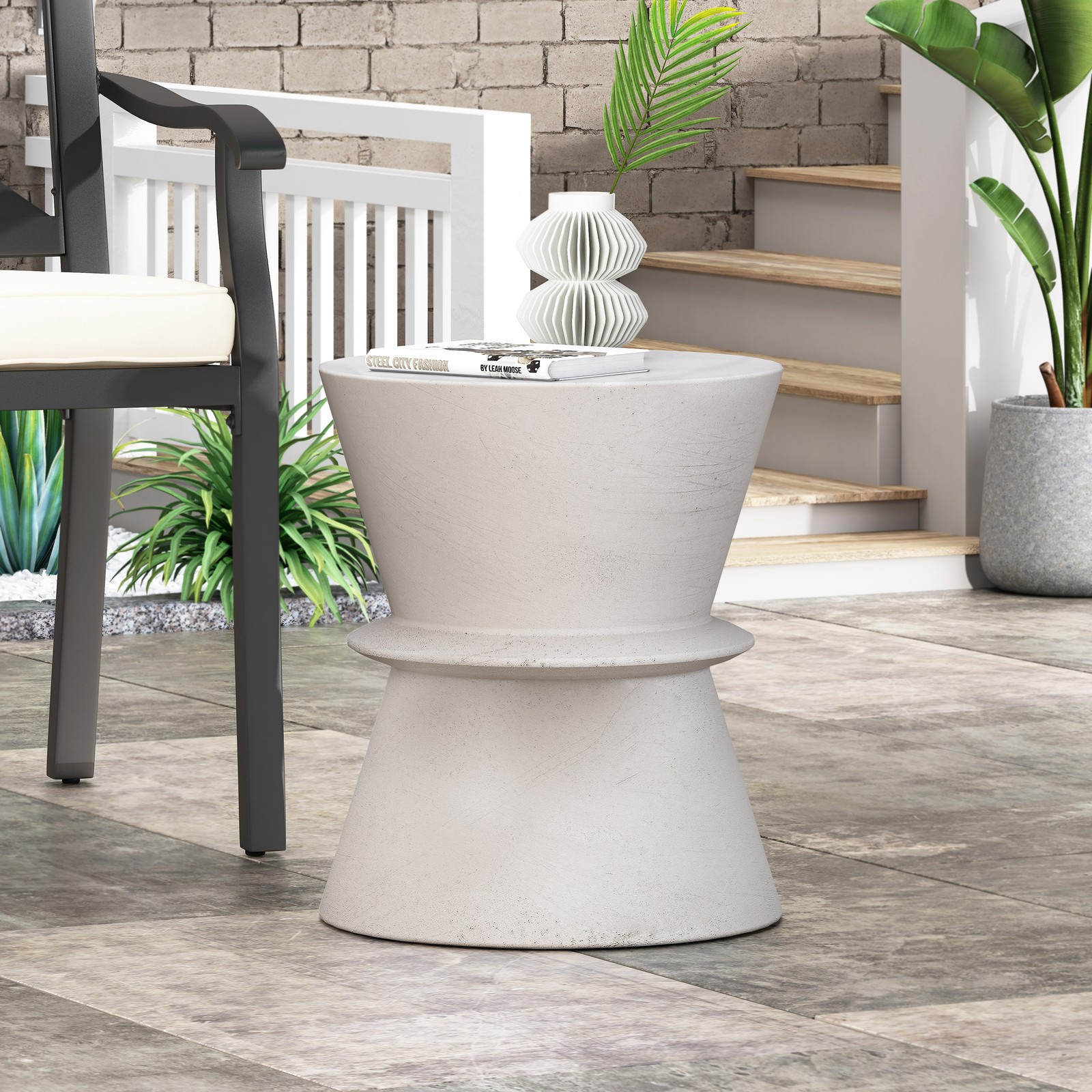 15.5in Magnesium Oxide Outdoor /Indoor End Accent Side Table Patio Garden Table