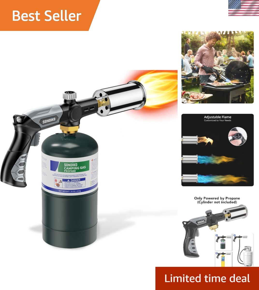 Powerful Adjustable Flame Propane Torch for Perfect Grilling & Cooking
