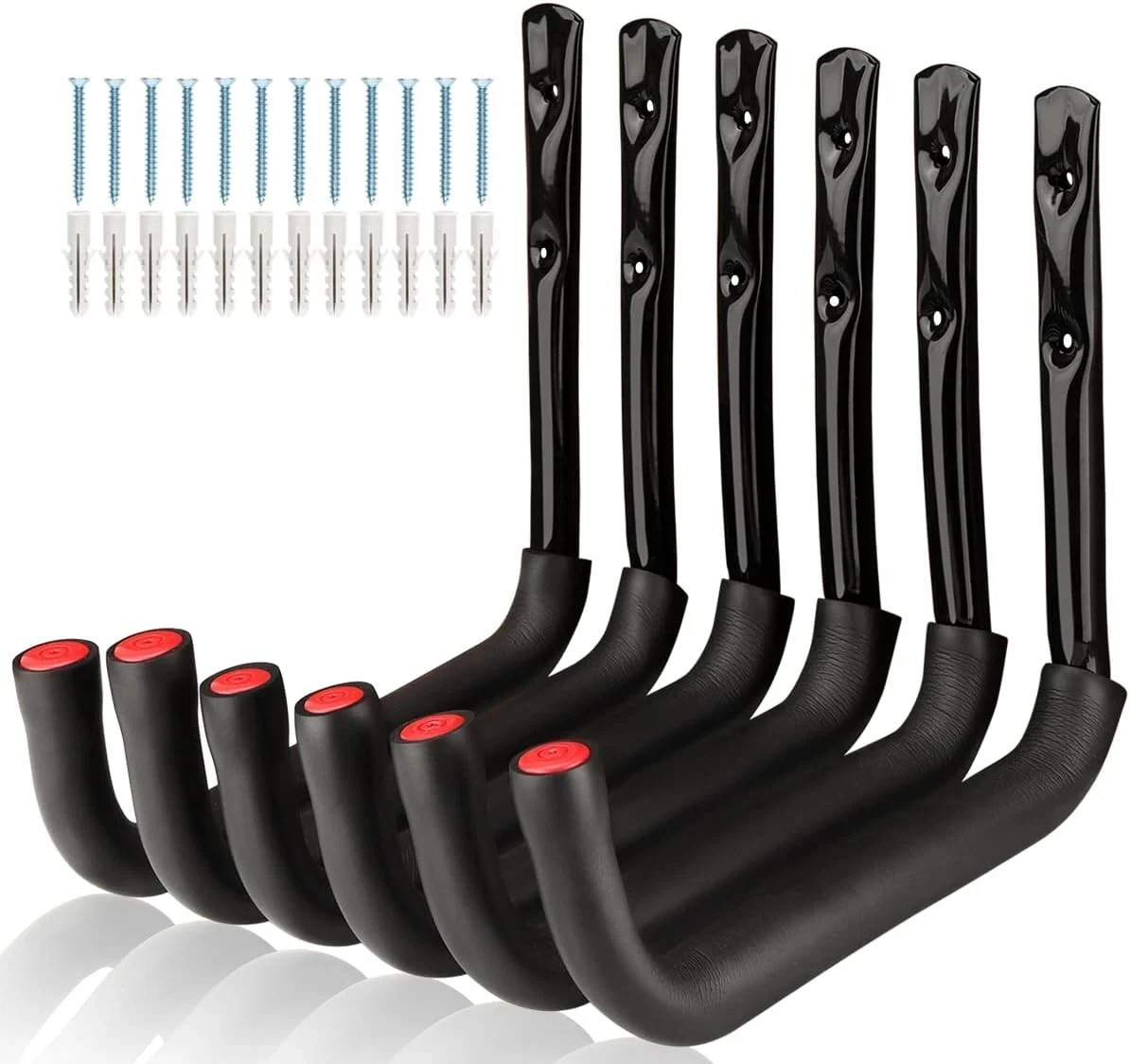 Garage Storage Ladders Hooks, 6 Pack Heavy Duty Utility Hanger, Black + Red
