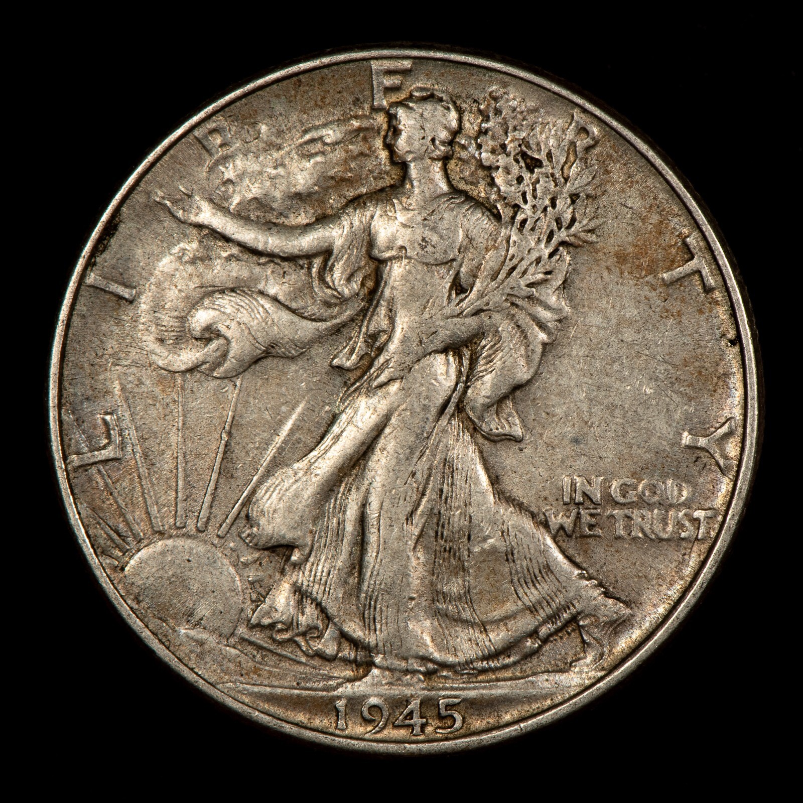 1945 50c Walking Liberty Half Dollar Mint Error Missing Initials - AU+ - Z5444