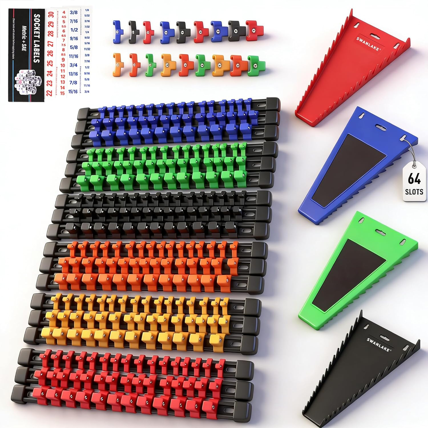 22-Piece Socket Organizer & Magnetic Wrench Organizer Set, 1/4", 3/8", 1/2" Driv
