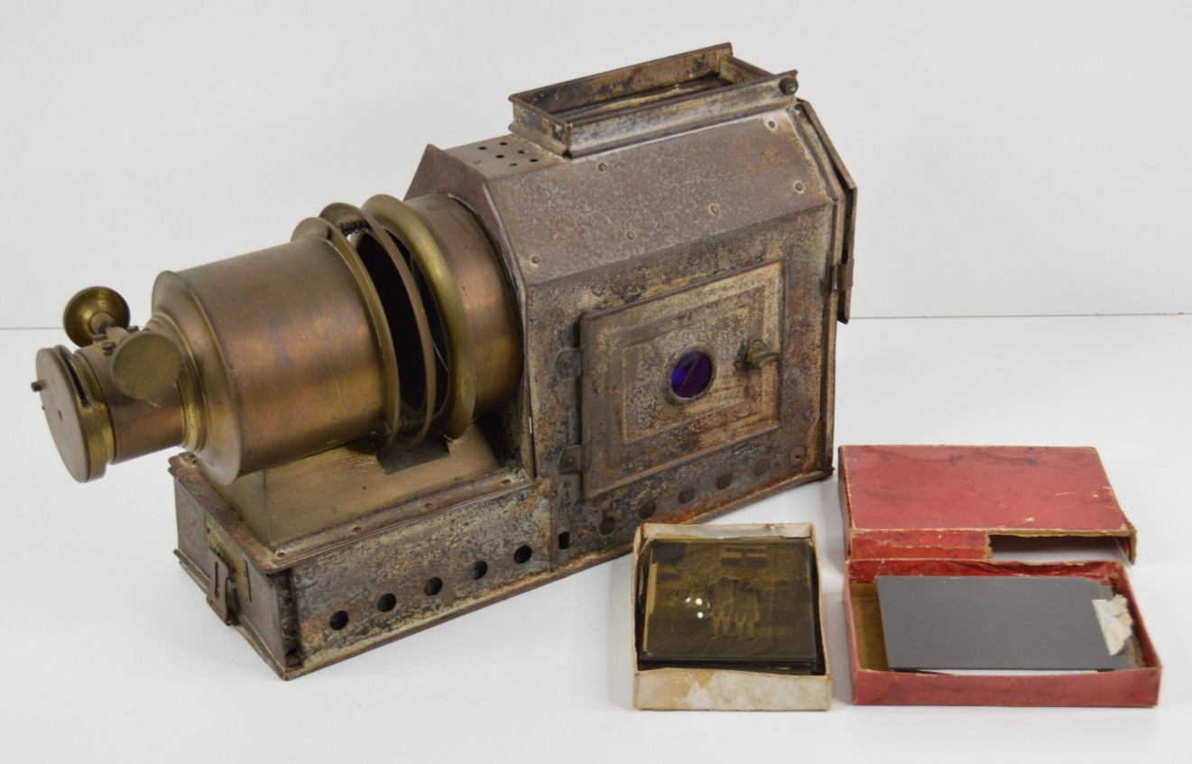 The Praestantia Riley Bros Bradford Magic Lantern w/ Glass Slides 1880s 1890s