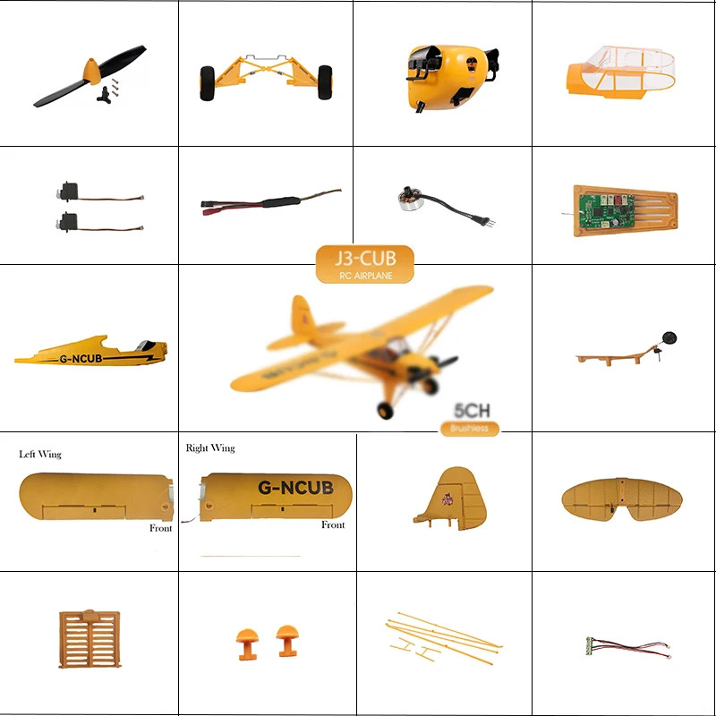 Park10 J-3 Cub RC Airplane Spare Parts Kit, Wheels Motor Fuselage