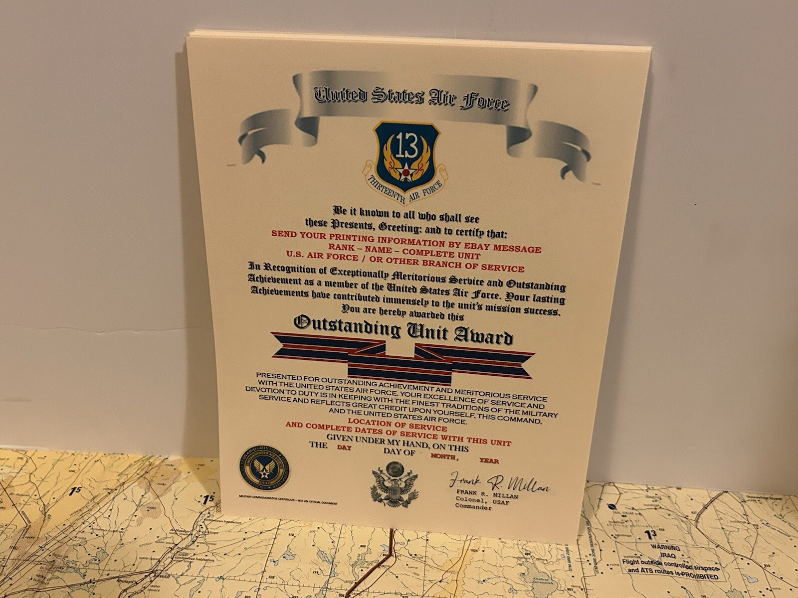 U.S. AIR FORCE / THIRTEENTH AIR FORCE - OUTSTANDING UNIT AWARD CERTIFICATE