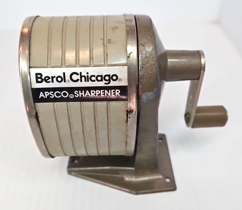 Vintage APSCO Berol Chicago Hand Crank Pencil Sharpener Wall Desk Mount