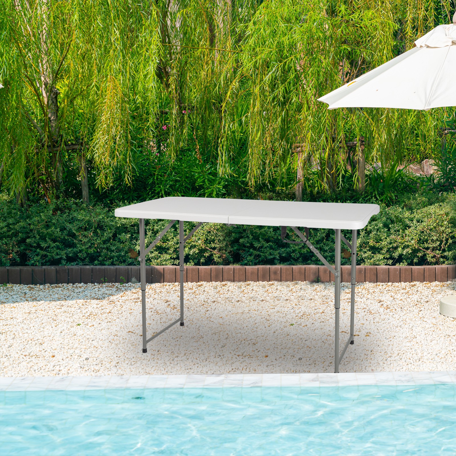 4' Heavy Duty Plastic Folding Table Center Fold Height Adjustable Indoor Outdoor