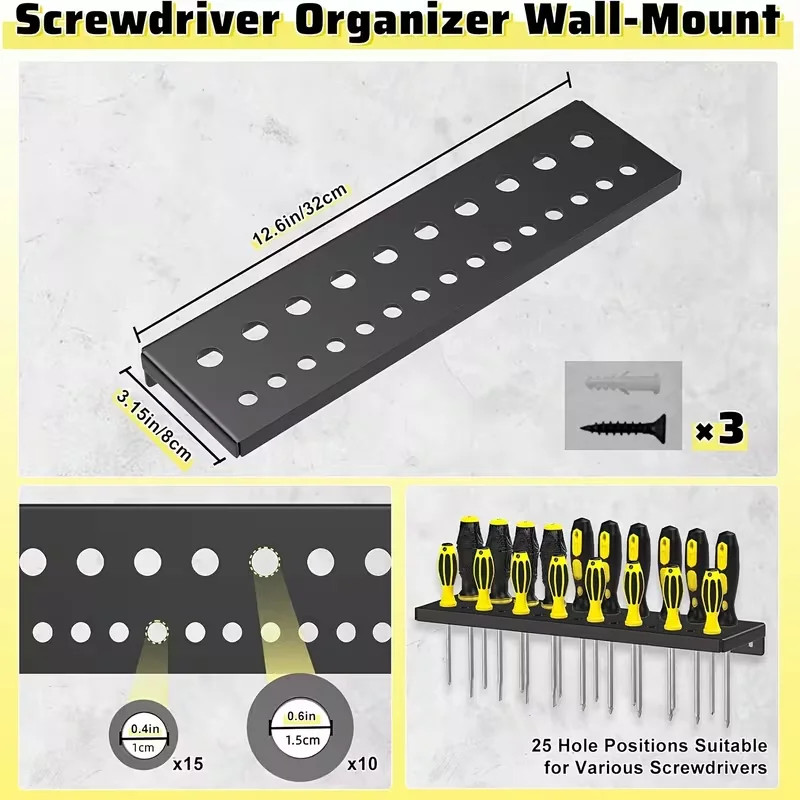 Metal Tool Organizer Wall Mount for Storage of Screwdrivers, Pliers, Hammers, an