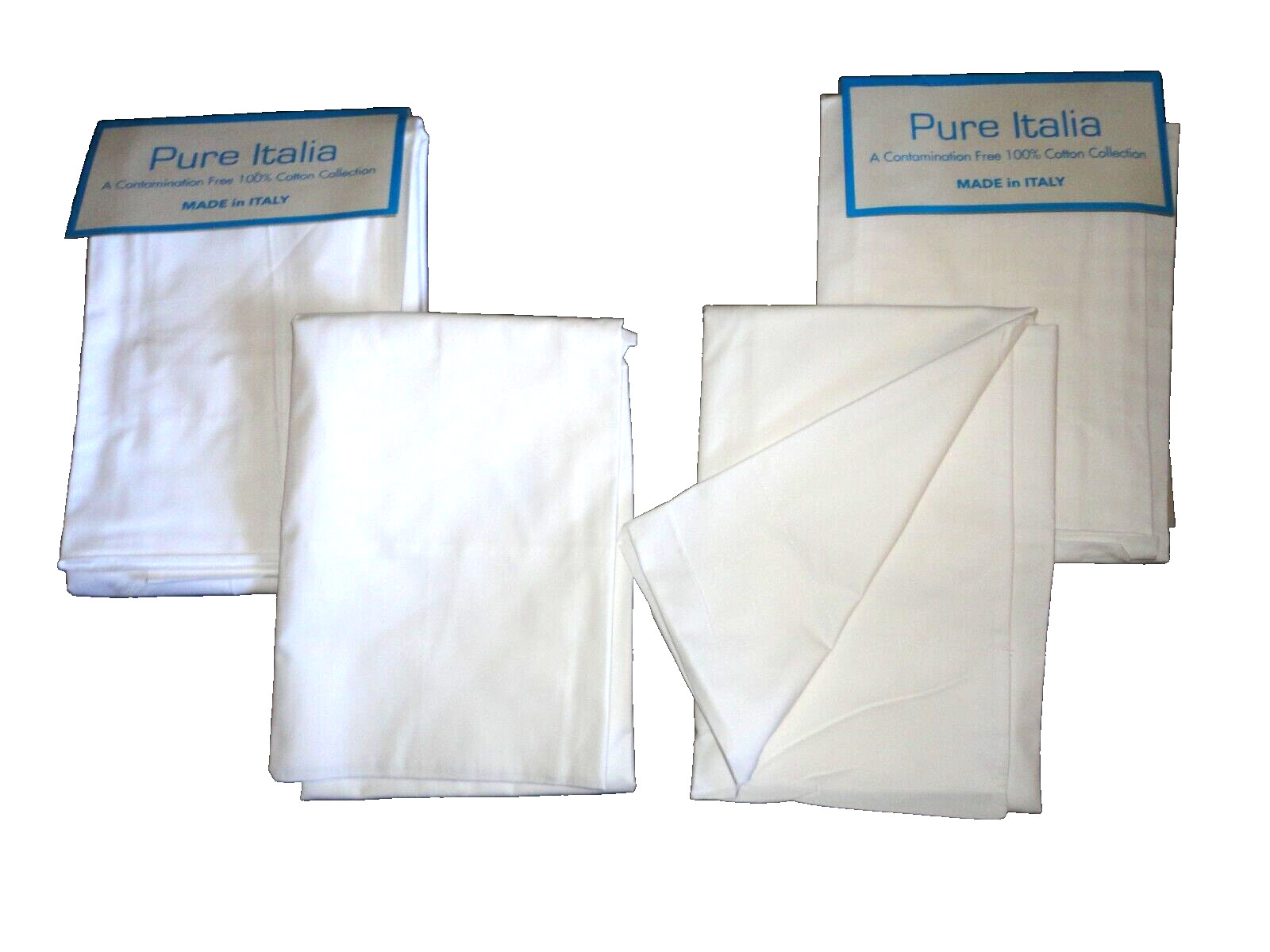 PURE ITALIA WHITE COTTON (4) STANDARD PILLOWCASES 400TC ITALY