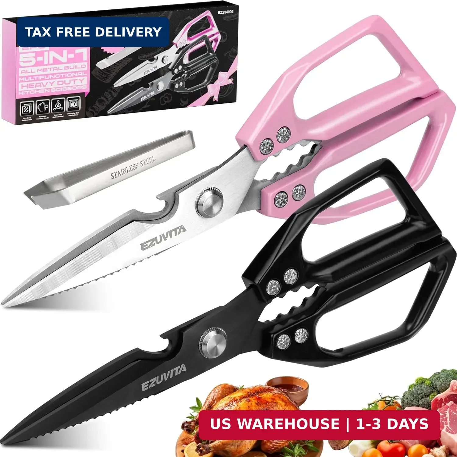 2PC 5-in-1 Multifunctional Heavy-Duty Korean Kitchen Scissors Set, All Purpose K