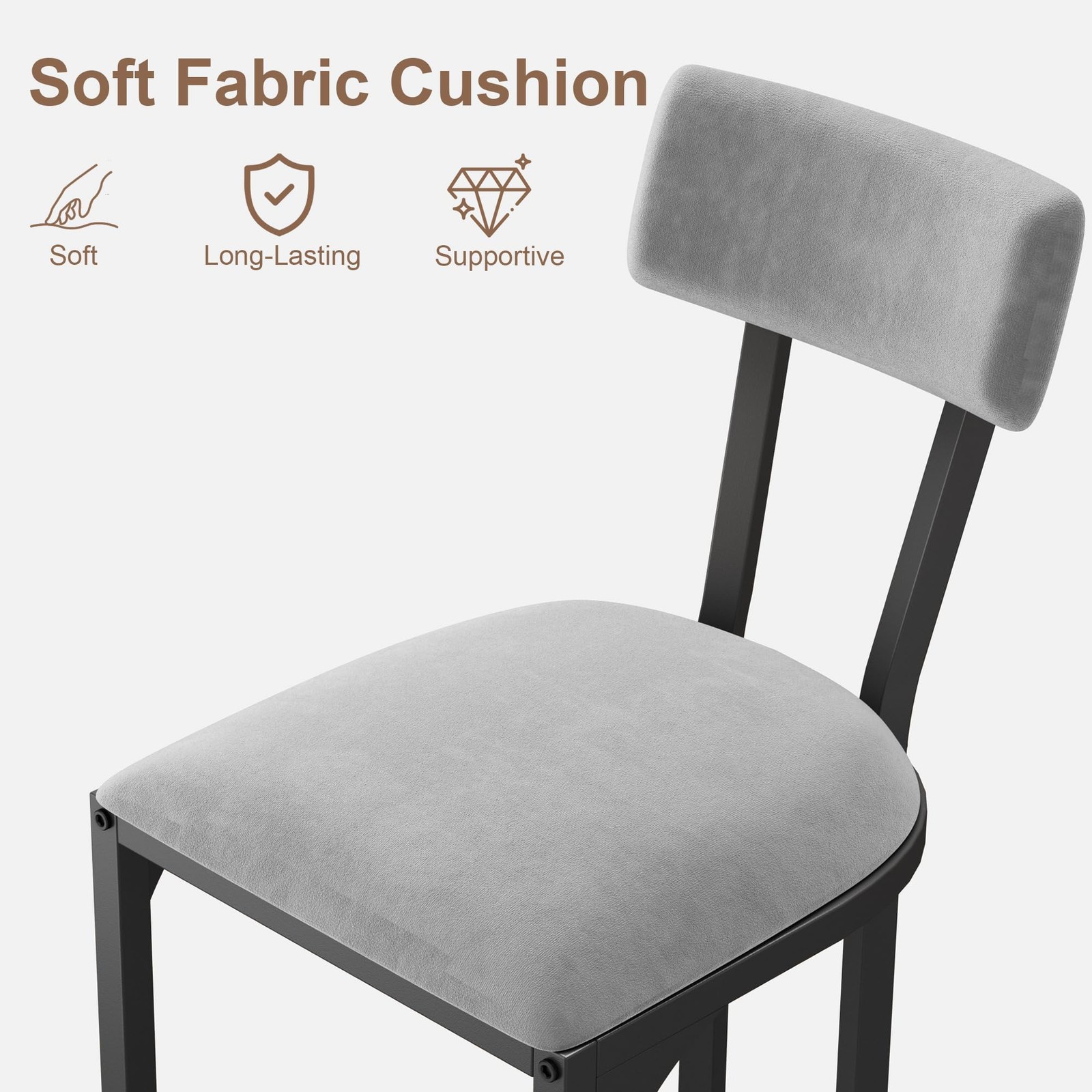 Ergonomic Counter Height Bar Stools 2 Pack Metal Frame Velvet for Kitchen & Bar
