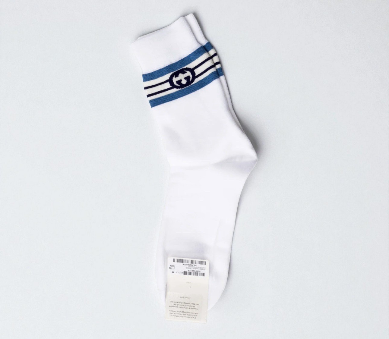 NWT Authentic Gucci GG Logo Socks White Blue Size M