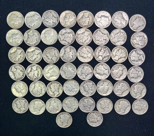 Mercury Silver Dimes - 40 dated 1930s, 10 dated 1940s (WWII War Years) - lot 150