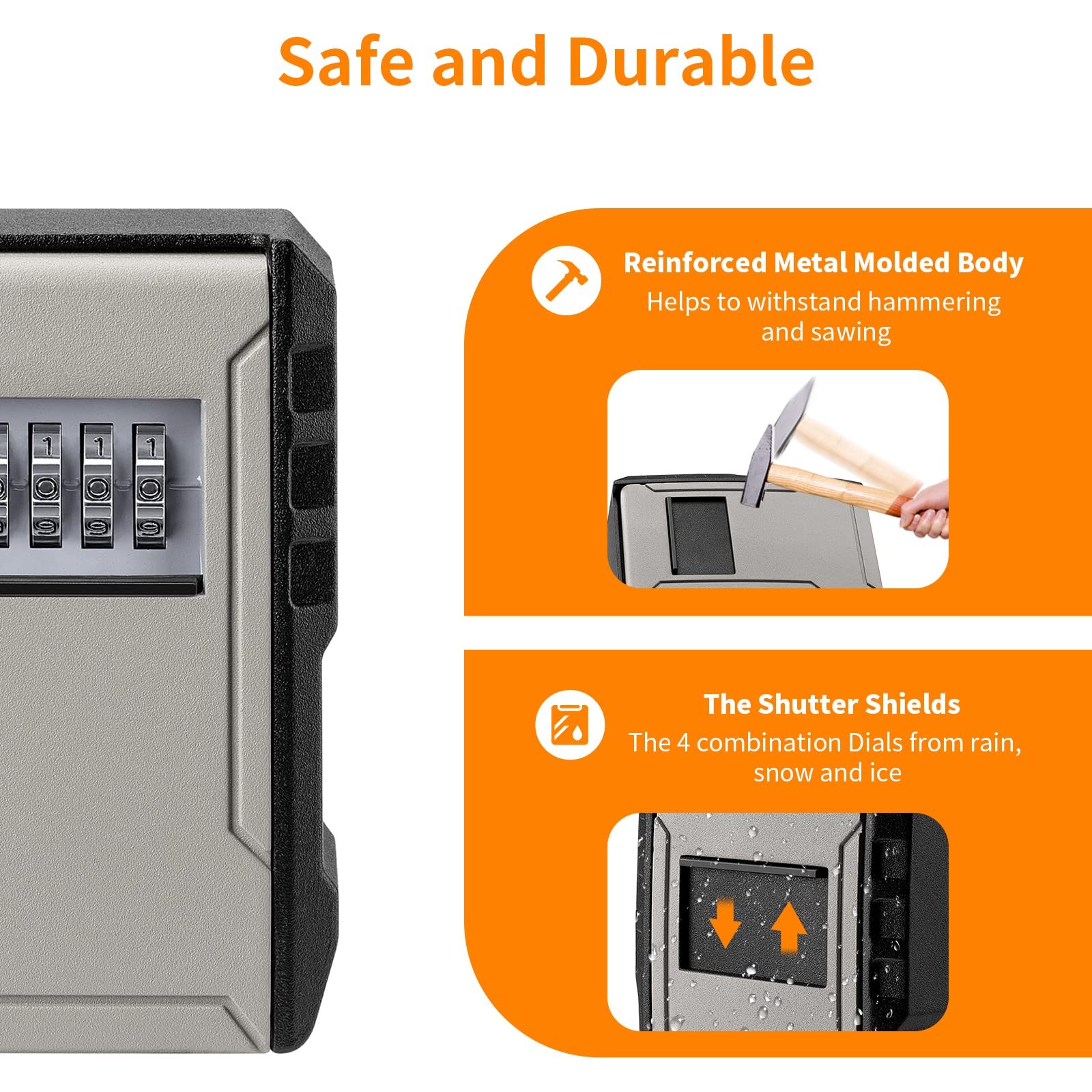 UPGRADE Extra Large Capacity Key Lock Box, Weatherproof Wall Mount Grey