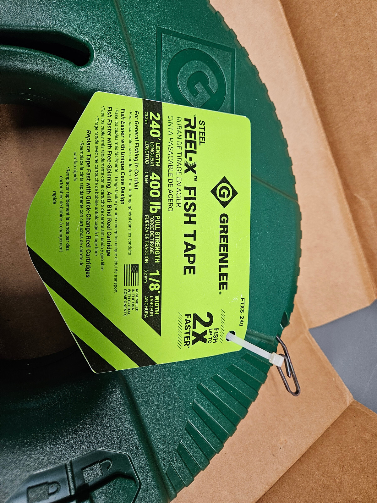 Greenlee FTXS-240 Reel-X Steel Fishtape, 240', Green